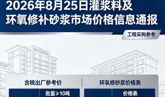 小店2026年8月25日灌浆料及环氧修补砂浆市场价格信息通报